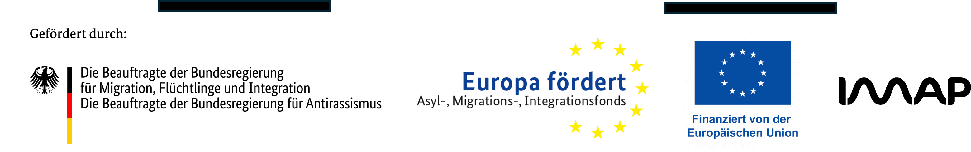 Logo des Bundesintegrationsbeauftragten und des Asyl-, Migrations- und Integrationsfonds der Europäischen Union (AMIF).  